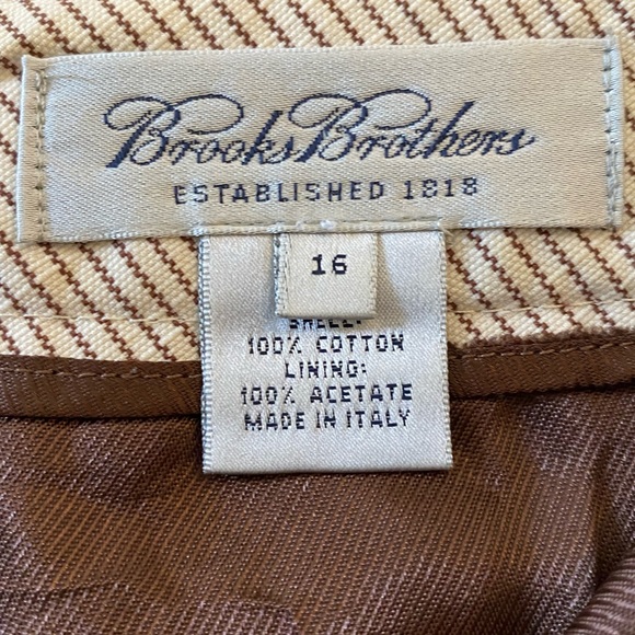 Brooks Brothers 2 PC Womens Tan w Brown Pinstripes Jacket & Skirt Set / Size 16 - Picture 11 of 16